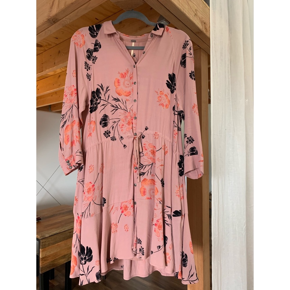 Free People dusty pink floral button-front dress